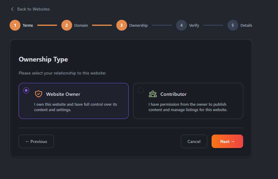Ownership Type Selection